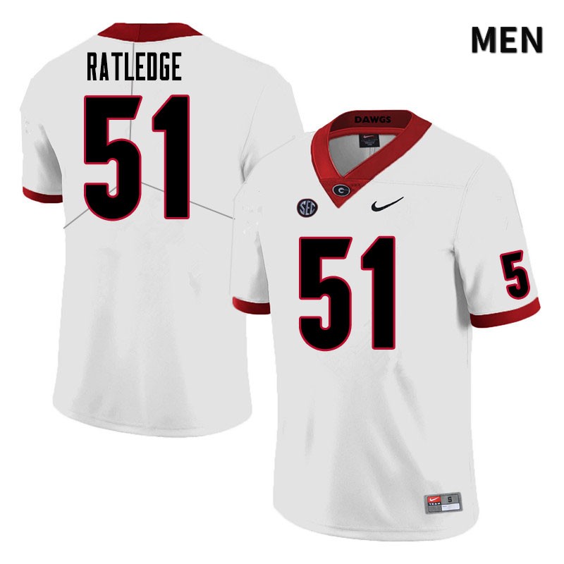 Georgia Bulldogs Men's Tate Ratledge #51 White Stitched College UGA Football Jersey 23XL010GE